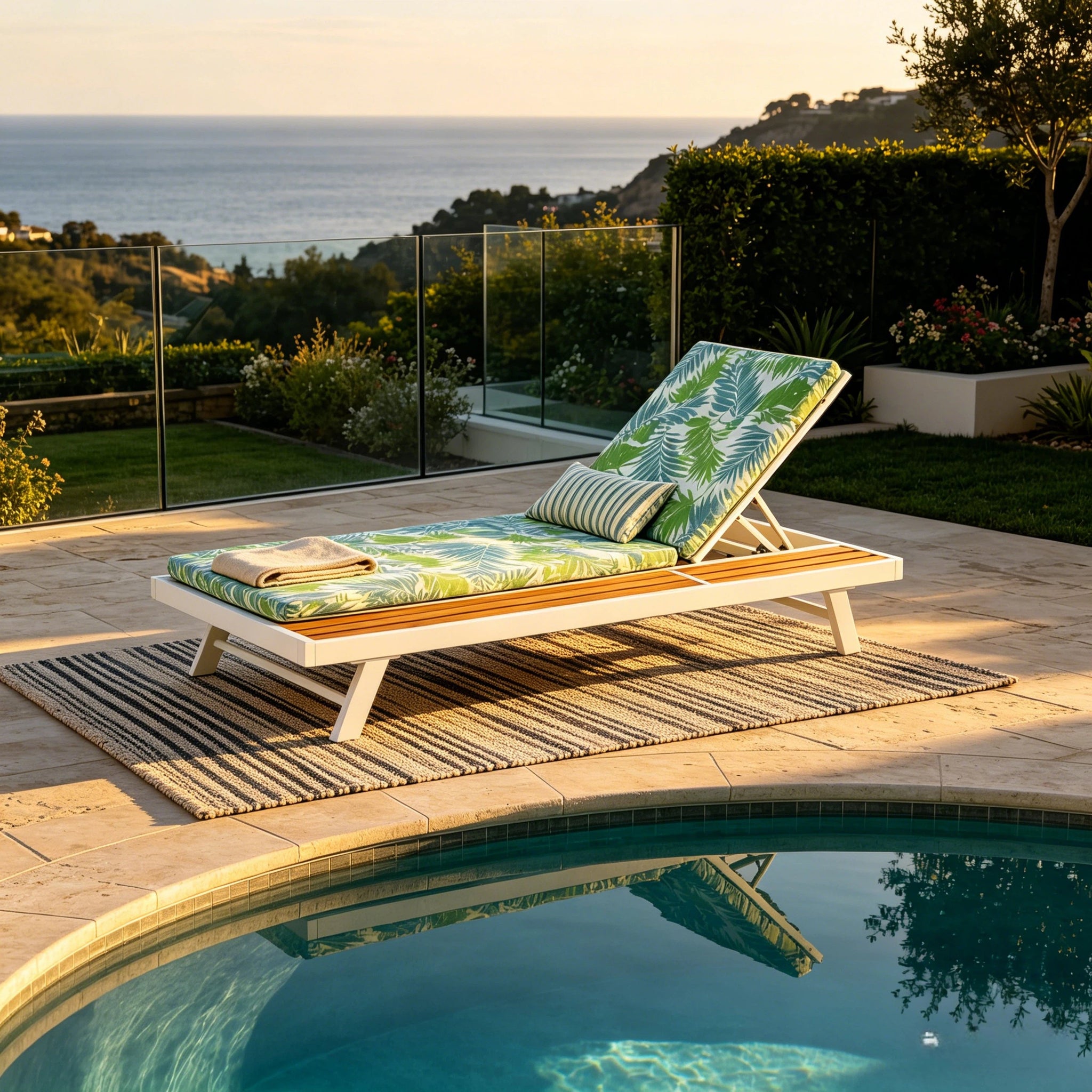 White Iron and Teak Finish Outdoor Chaise Lounge Set by HouseOfZazla
