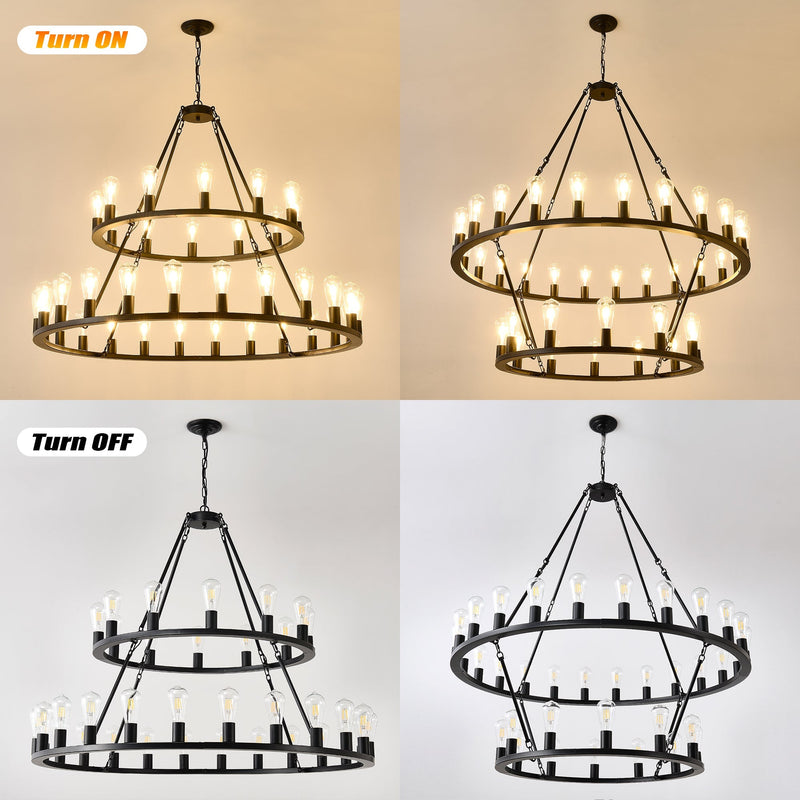 52 Inch Black Wagon Wheel Chandelier, 36-Lights by HouseOfZazla