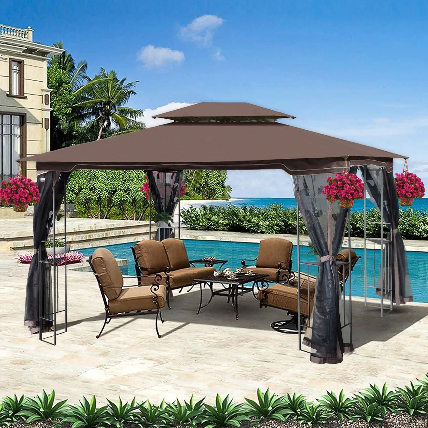 Patio Gazebo Tent With Ventilated Double Roof And Mosquito Net For Backyard Or Garden by HouseOfZazla
