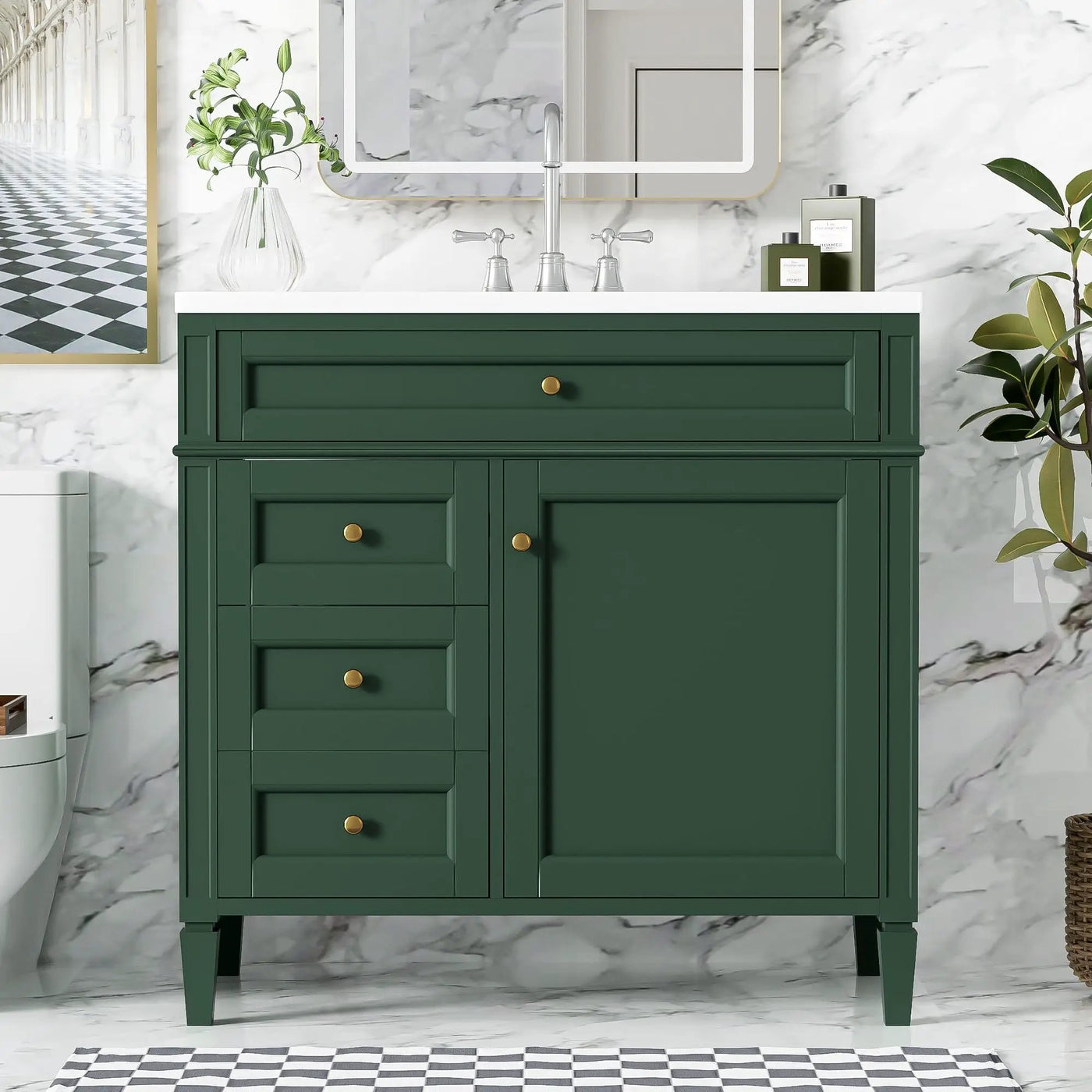 Bathroom Vanity With Top Sink, 2 Drawers And Tip Out Drawer by Unique Piece Furniture
