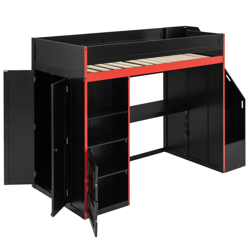 Gaming Loft Bed With Desk And Storage, LED Lights by HouseOfZazla