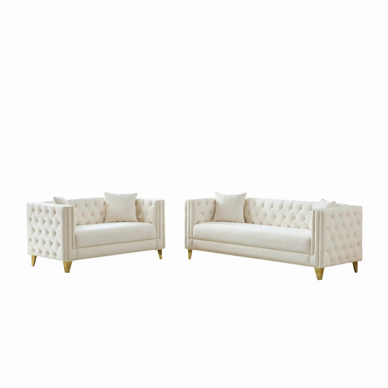 Deep Seat Sofa With Button Nailhead, Square Arm Couches by HouseOfZazla
