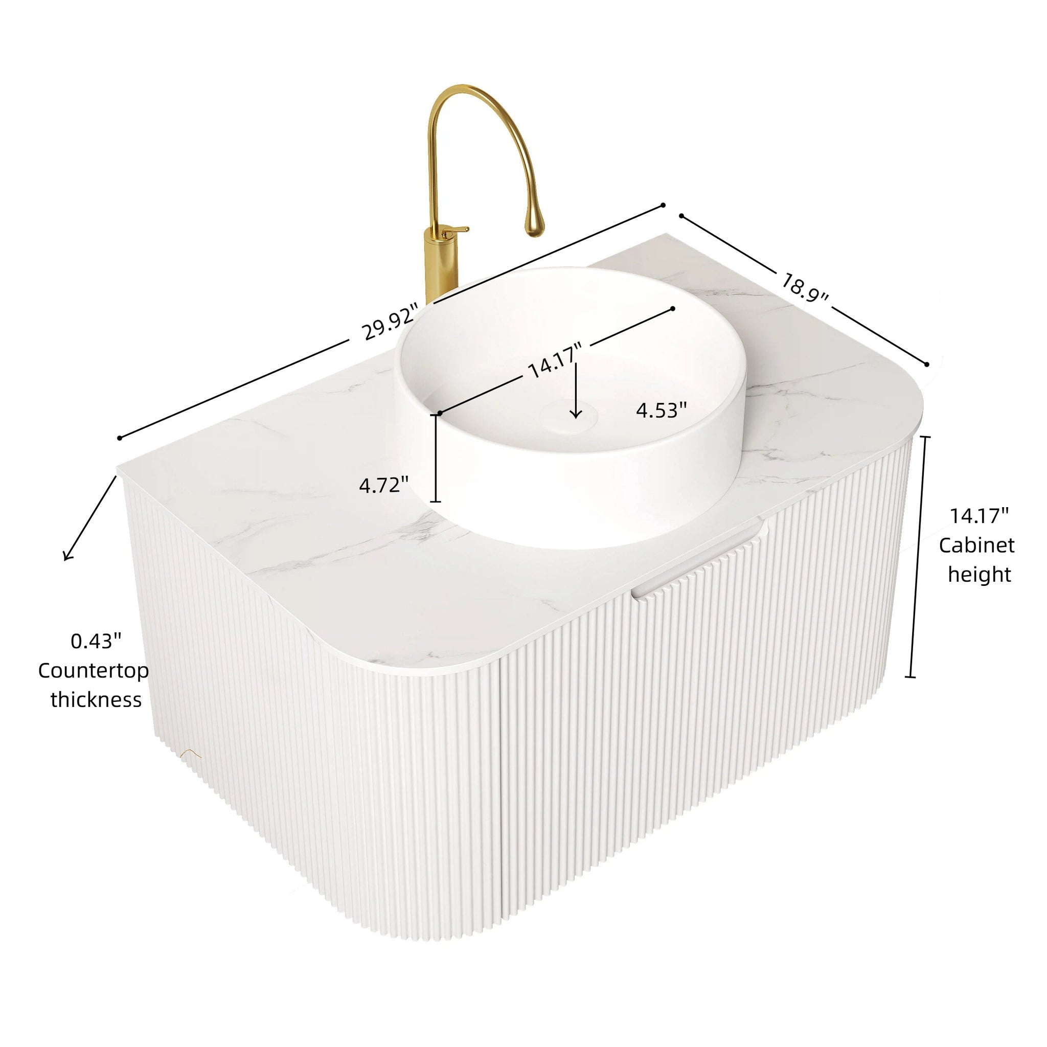 DINA 30" Bathroom Vanity & Sink with Floating Curved Edges and Striped Storage by HouseOfZazla
