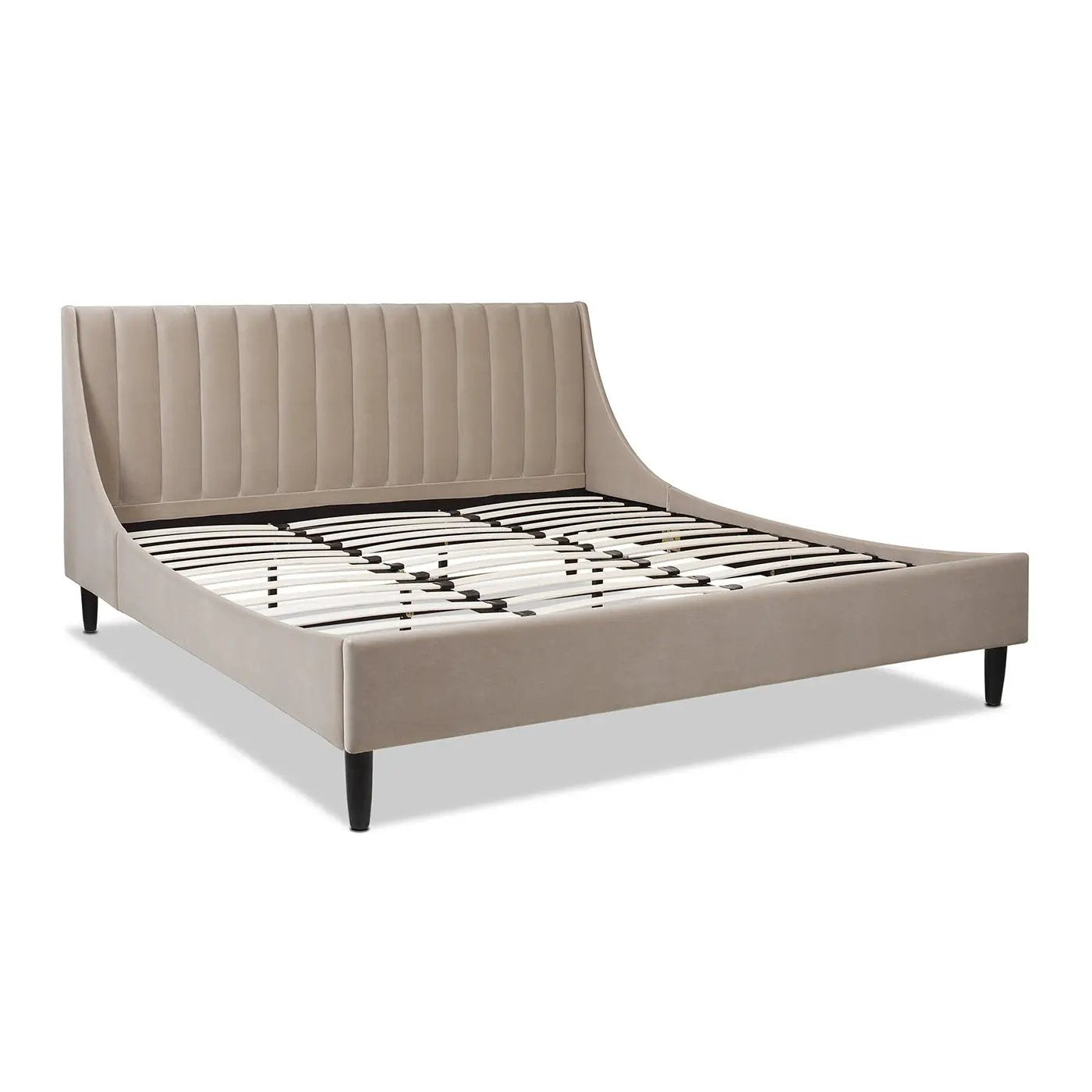 Aspen Vertical Tufted Headboard Platform Bed Set, King, Mink Beige Performance Velvet by HouseOfZazla