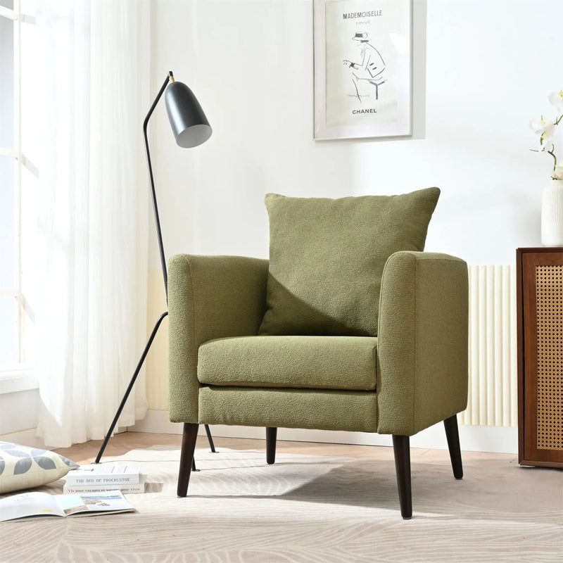 Barrel Chair, Modern Accent Chair, Fabric Armchair Club Chair, Upholstered Arm Chair With Solid Wood Legs, Waist Pillow, Padded Single Chair For Living Room / Bedroom / Study / Waiting Room - Olive Green by HouseOfZazla