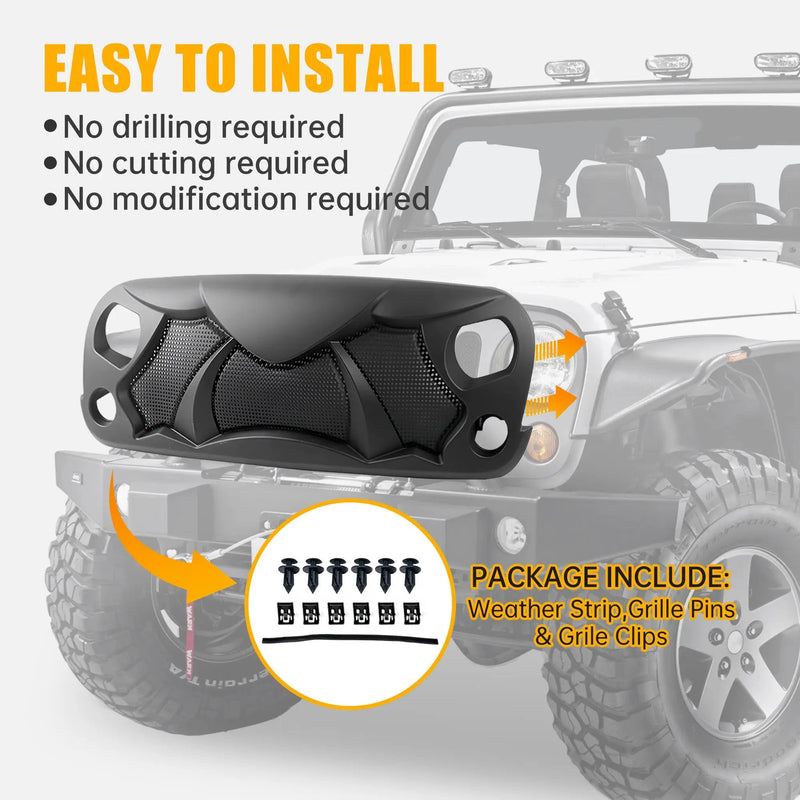 Halloween Front Grille Grid Grill for 2007-2017 Jeep Wrangler Rubicon Sahara Sport JK/JKU, Matte by HouseOfZazla