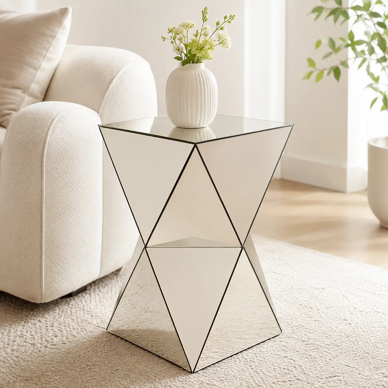 Champagne Mirrored Geometric Side Table by HouseOfZazla