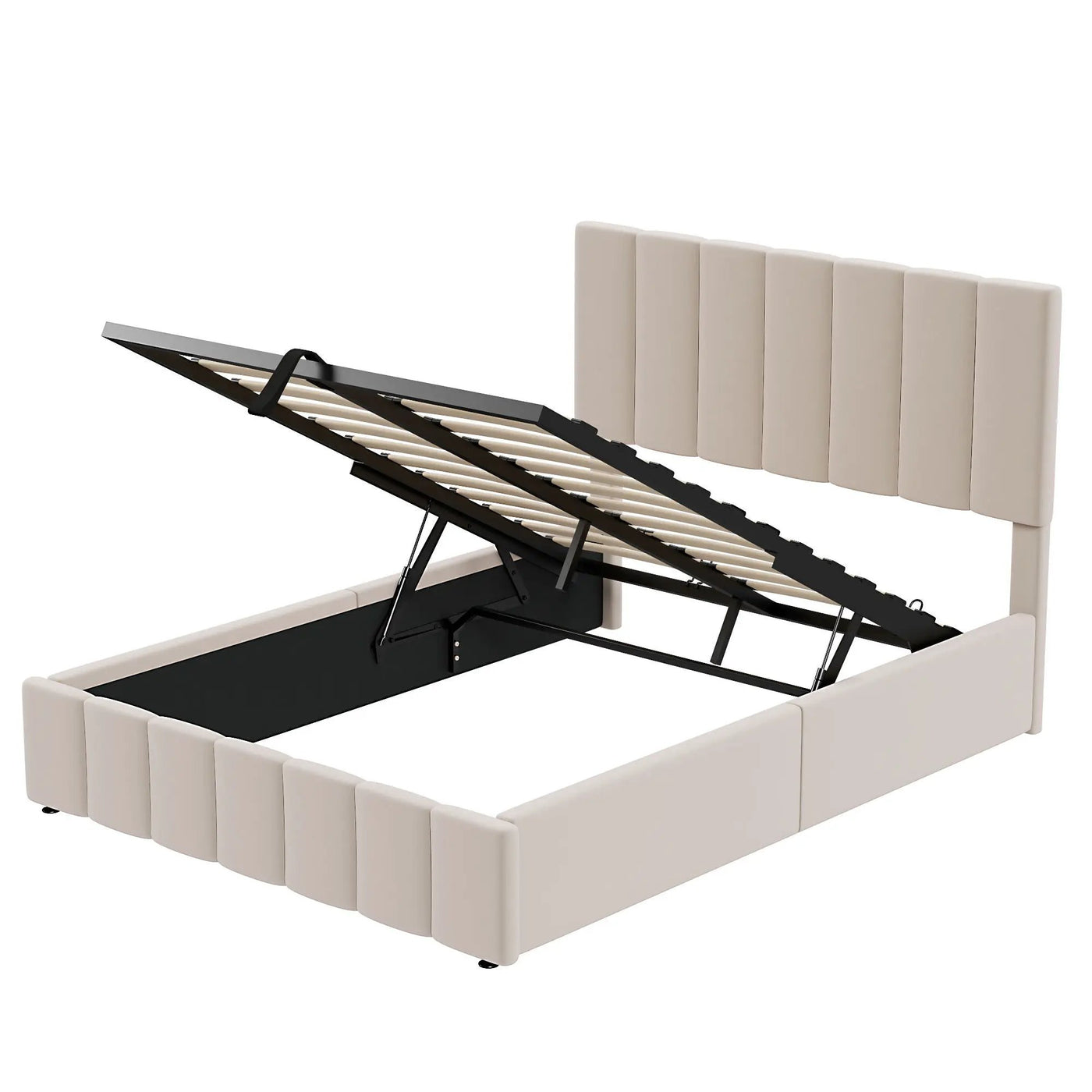 Elegant Upholstered Platform Bed With Hydraulic Storage System by Unique Piece Furniture