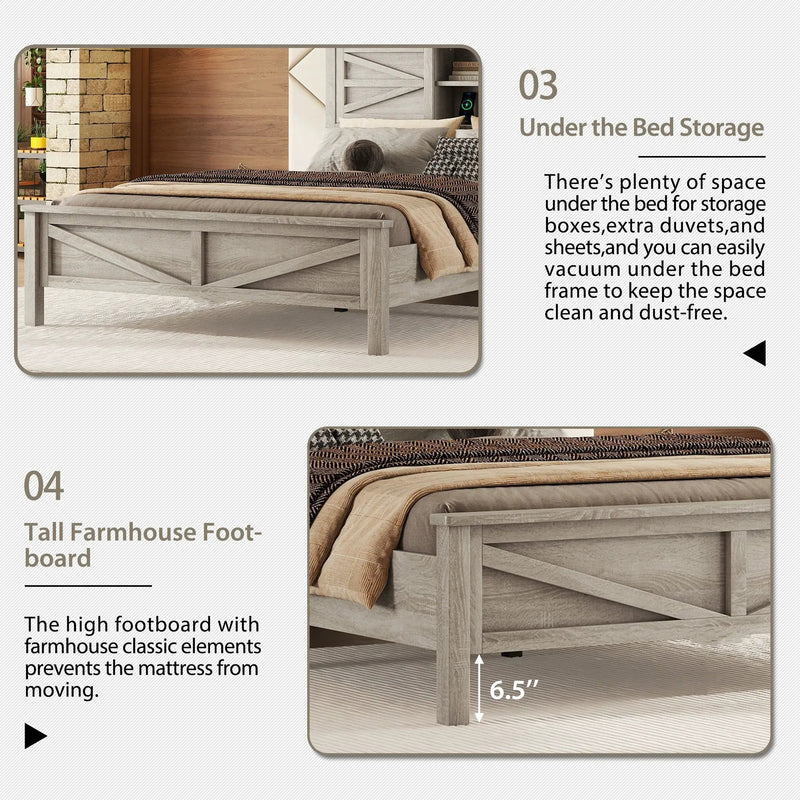 3-Pieces Bedroom Set Queen Size Farmhouse Platform Bed with Storage Headboard and Charging Station by HouseOfZazla