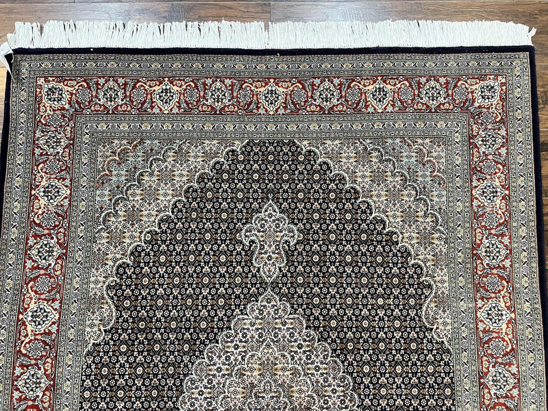 Persian Tabriz Rug 5x7, Wool with Silk Highlights, Hand Knotted Vintage Oriental Carpet, Very Fine, Herati Mahi Pattern, Black, Rare by Jewel Rugs