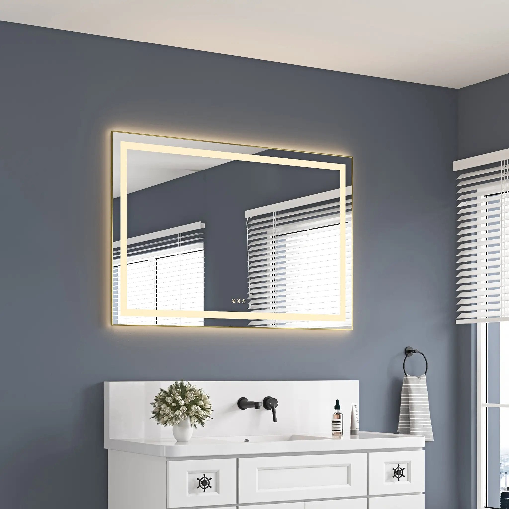 48" x 32" LED Bathroom Mirror with Front and Backlight by HouseOfZazla