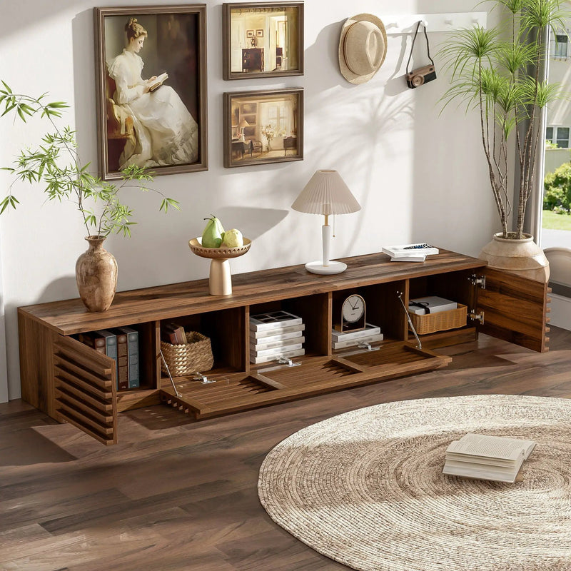 TV Stand For TVs, Entertainment Center With Cable Management And Soft Closing Hinges - Walnut by Unique Piece Furniture