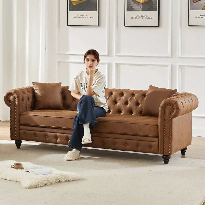 Tech Fabric Chesterfield Sofa with Rolled Arms - 3 Seater by HouseOfZazla