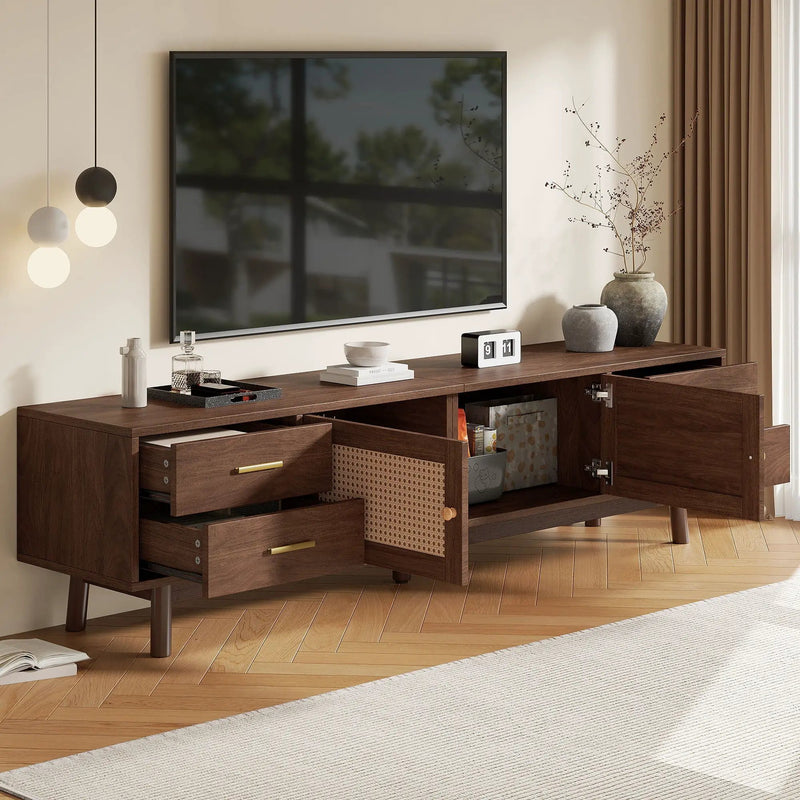 70" TV Stand With Doors For TVs Up To 80", Media Console With 4 Drawers & Cable Holes - Dark Brown by HouseOfZazla