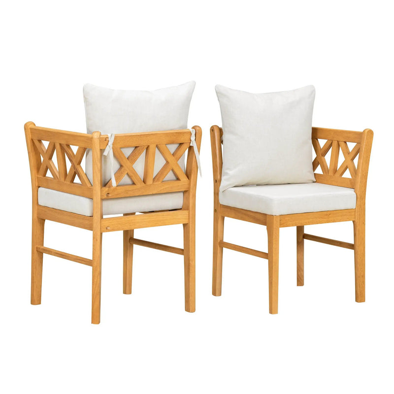 Farmhouse Modern Dining Corner Chairs (Set of 2) With Handwoven Rattan Backrests And Solid Wood Legs - Natural / White by HouseOfZazla