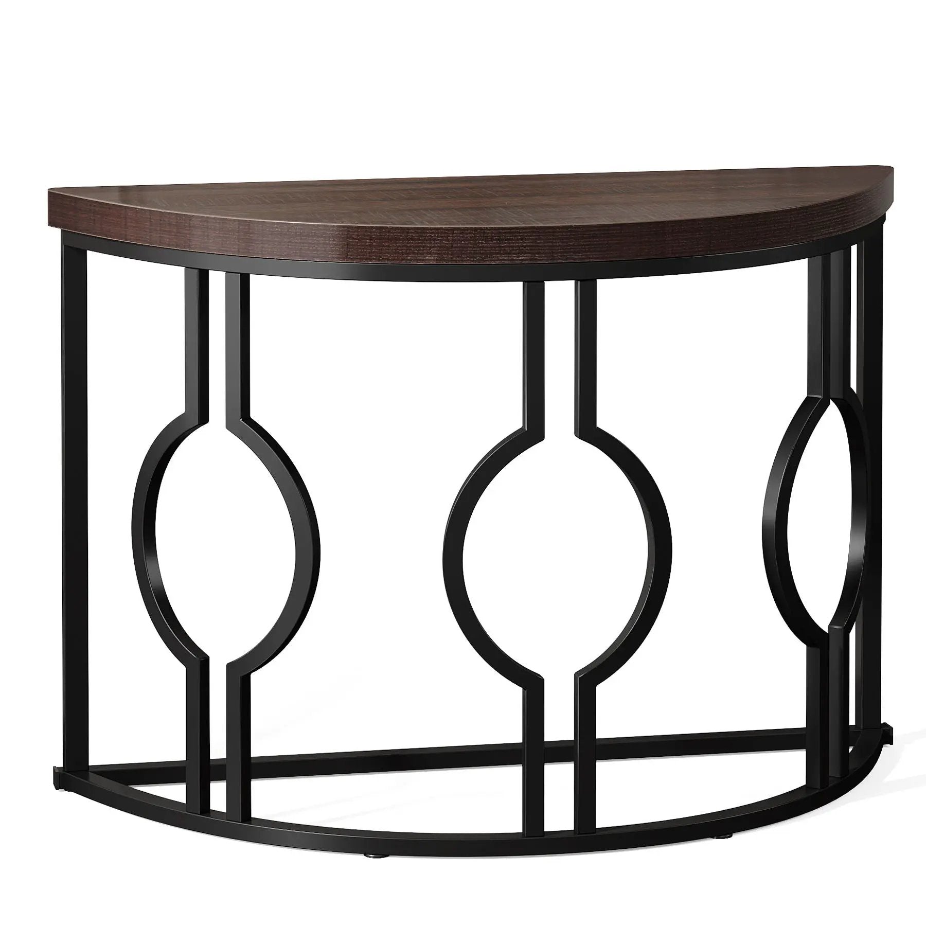 Semi Circle, Half Moon Console Table For Entryway With Geometric Base For Living Hallway - Rustic Brown by HouseOfZazla