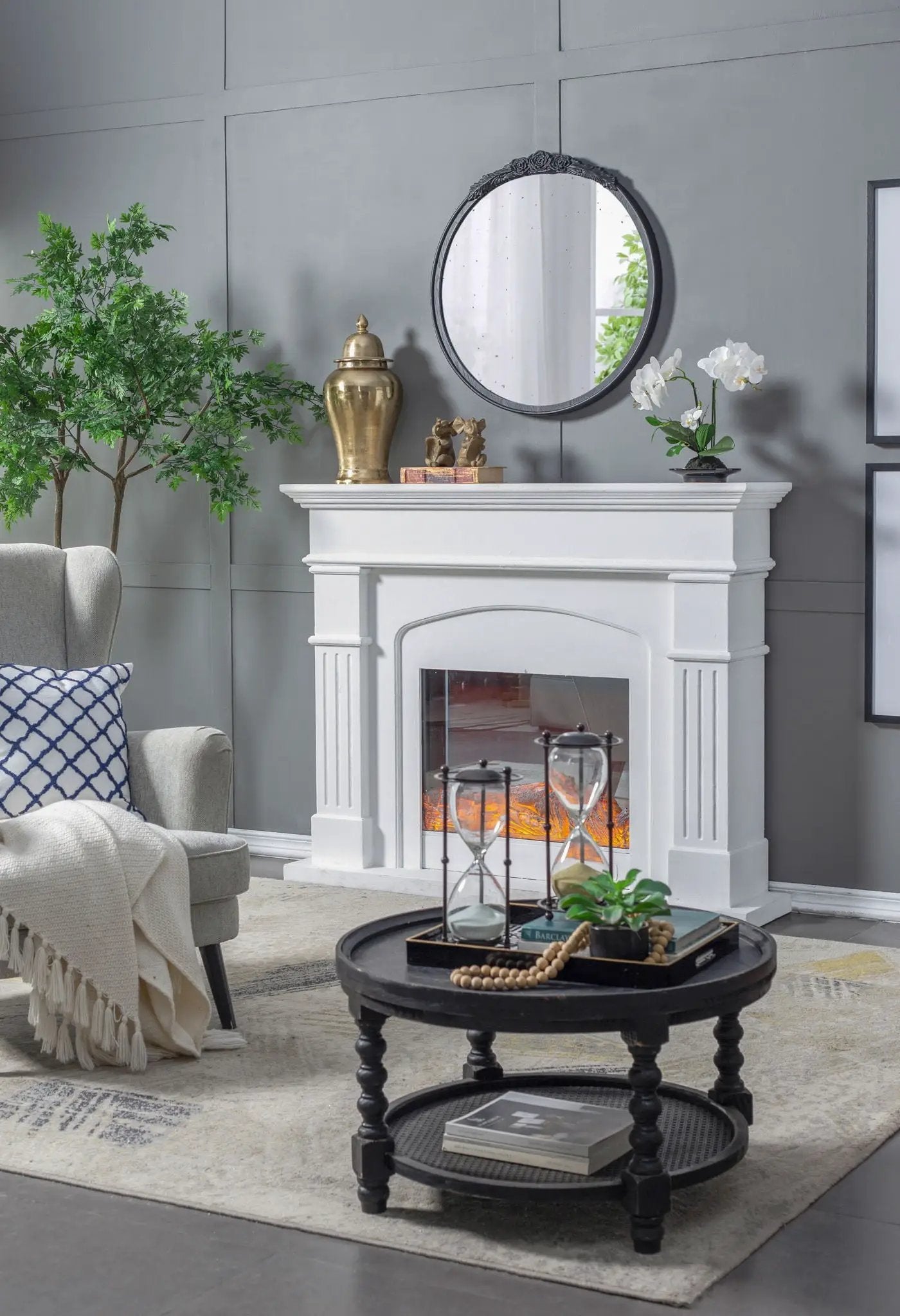 Round Hand Carved Rose Antique Mirror Frame, Wall Mirror For Live Space by Unique Piece Furniture