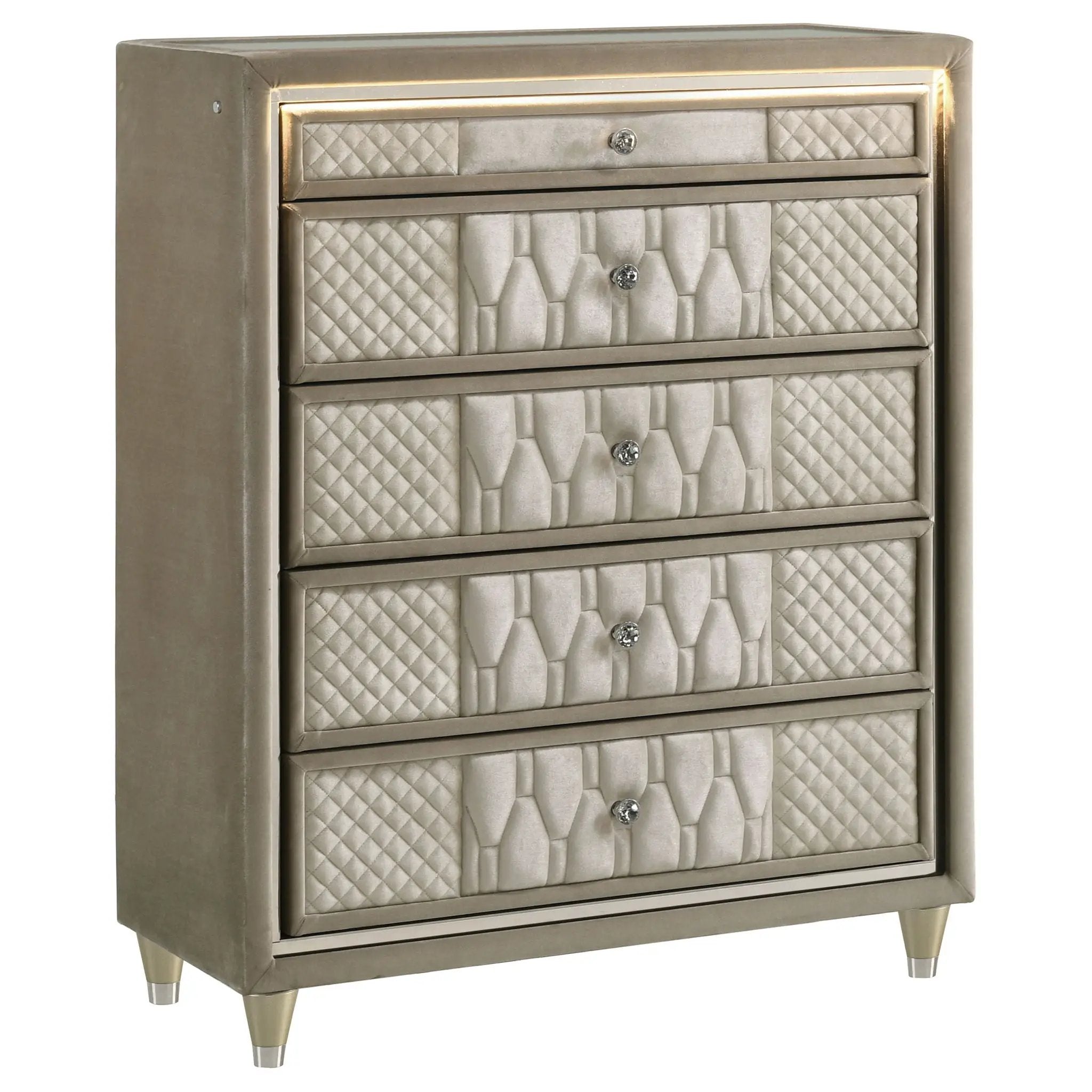 Lorient 5-drawer LED Chest of Drawers Ivory and Camel by Unique Piece Furniture
