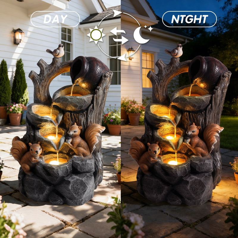 Resin Squirrel Tree Stump Outdoor Fountain 30 Inch LED, photo 8 of 9