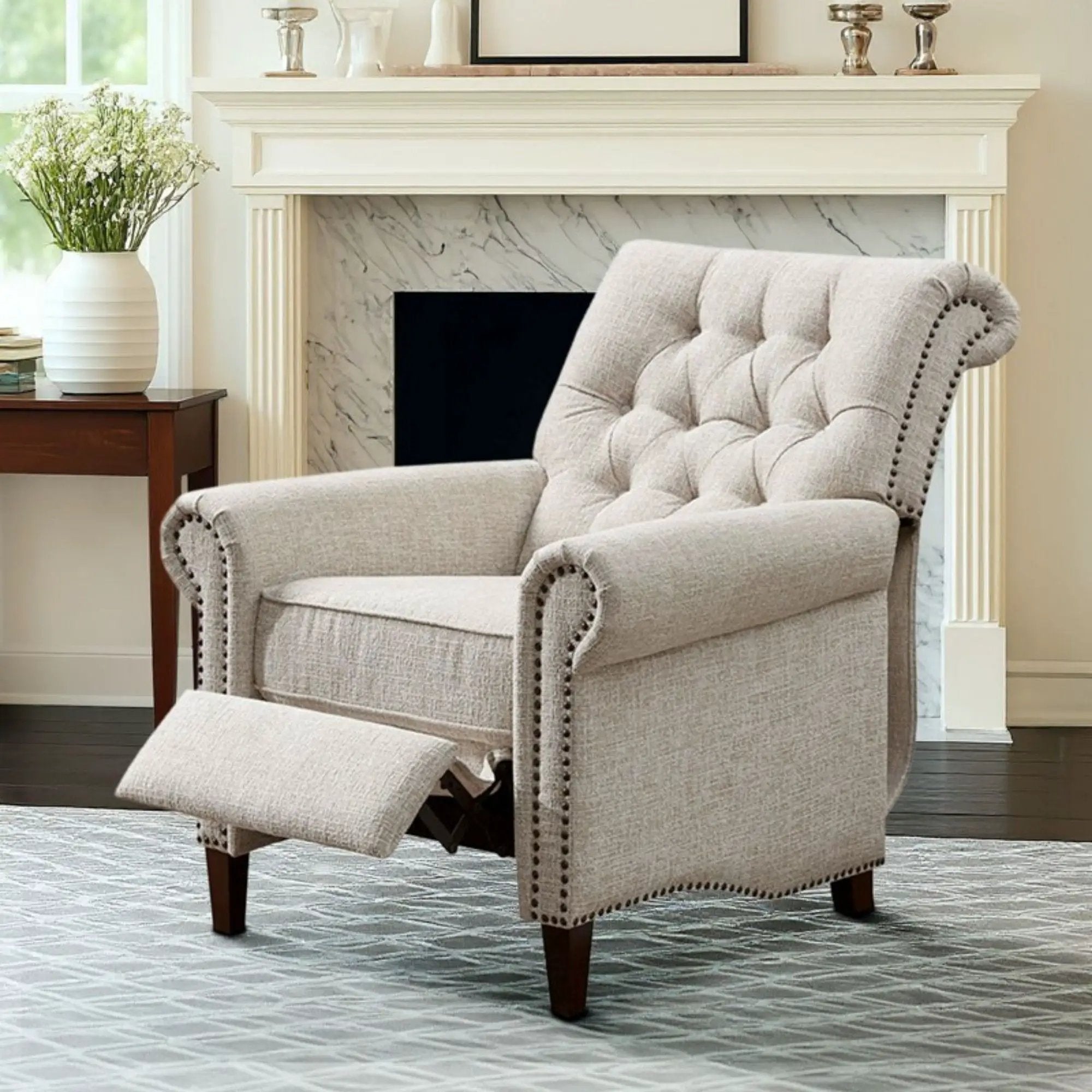 Aidan - Push Back Recliner Chair With Tufted Back And Nailhead Trim - Cream by Unique Piece Furniture
