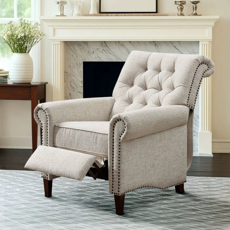 Aidan - Push Back Recliner Chair With Tufted Back And Nailhead Trim - Cream by Unique Piece Furniture