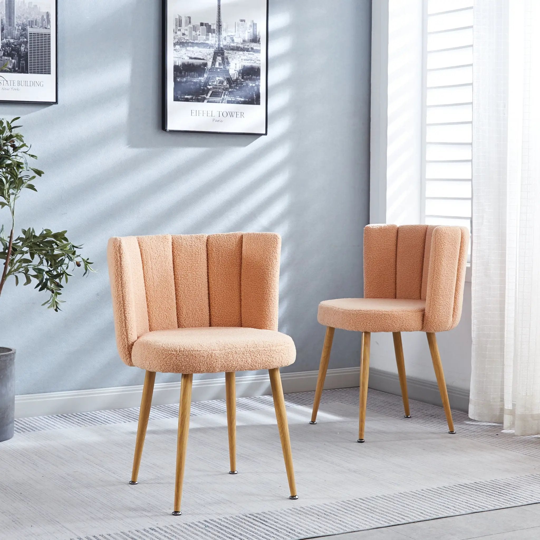 Modern Dining Chair (Set of 2) With Iron Tube Wood Color Legs, Shorthair Cushions And Comfortable Backrest, Suitable For Dining Room, Living Room, Cafe, Simple Structure by HouseOfZazla