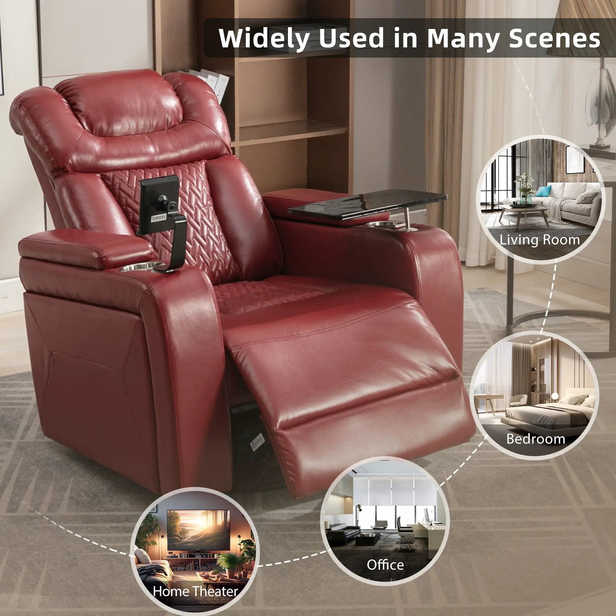 270 Degree Swivel Power Recliner With Tray Table, Phone Holder, Cup Holder, USB Port by HouseOfZazla