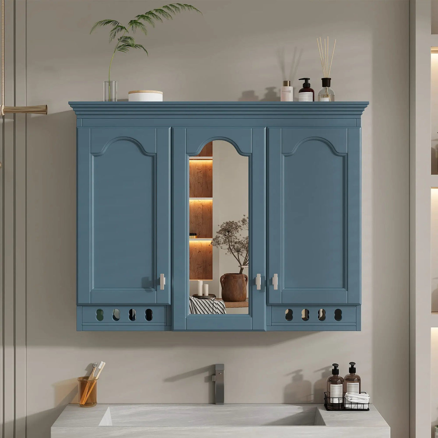 Wall Mount Mirror Cabinet With Adjustable Shelves, Soft Closing Hinges by Unique Piece Furniture