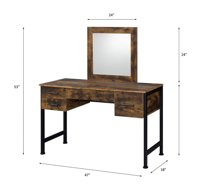 Juvanth - Vanity Desk & Mirror - Rustic Oak & Black by Unique Piece Furniture