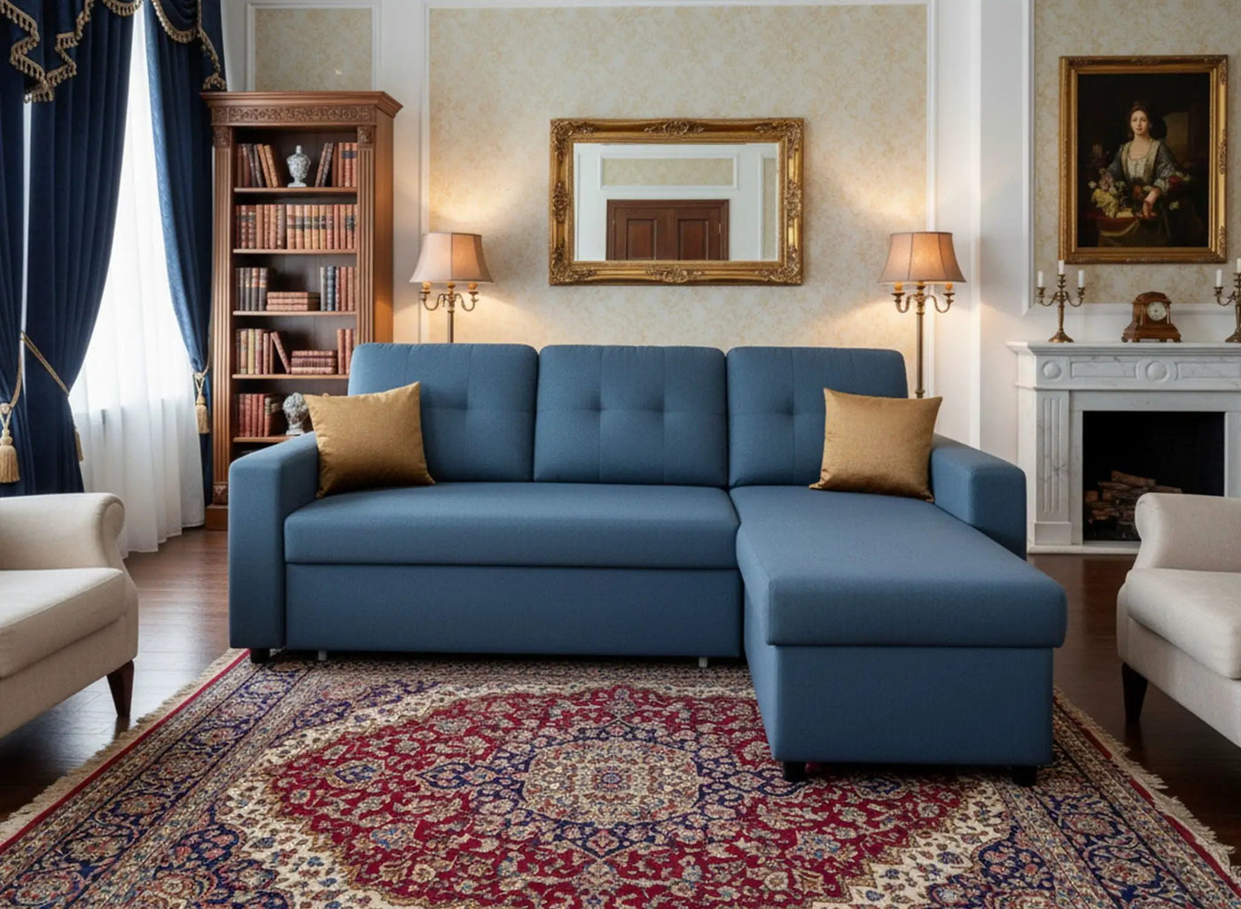 Convertible L Shaped Sectional Sleeper Sofa Bed, Saving Pull Out Couch by Unique Piece Furniture