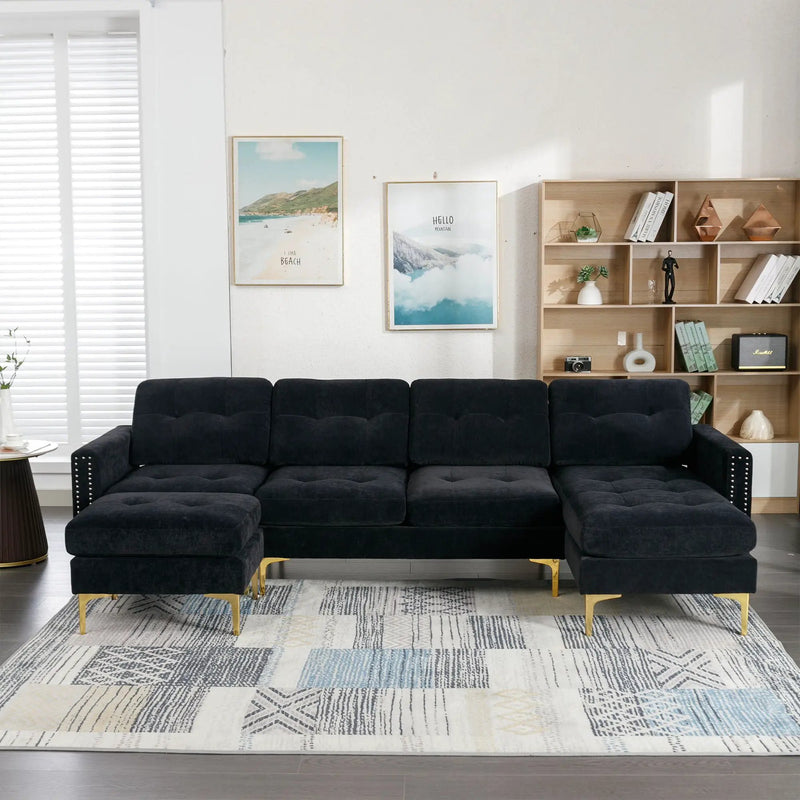 Modern L - Shape Convertible Sectional Sofa With Movable Ottoman by HouseOfZazla