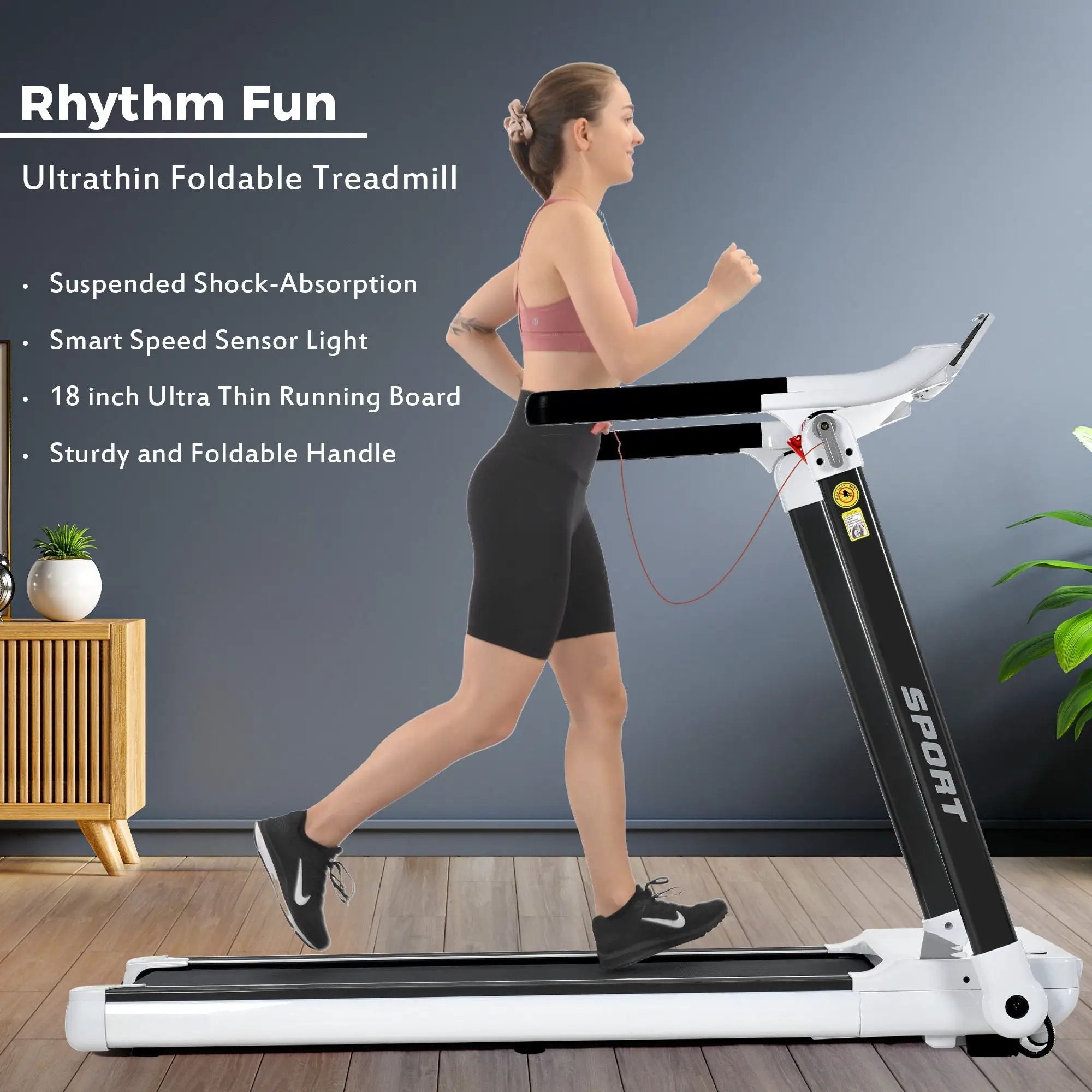 Portable Compact Treadmill, Electric Motorized 3.5Hp, 14Km / H, Medium Running Machine Motorised Gym 330Lbs, Foldable For Home Gym Fitness Workout Jogging Walking, Bluetooth Speaker App Fitime - White by HouseOfZazla