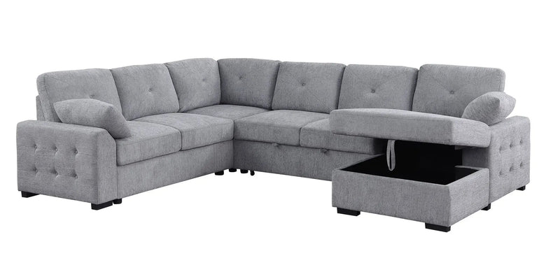Nyhan - Upholstered Corner Sectional With Pull Out Loveseat And Storaged Chaise - Light Gray by HouseOfZazla