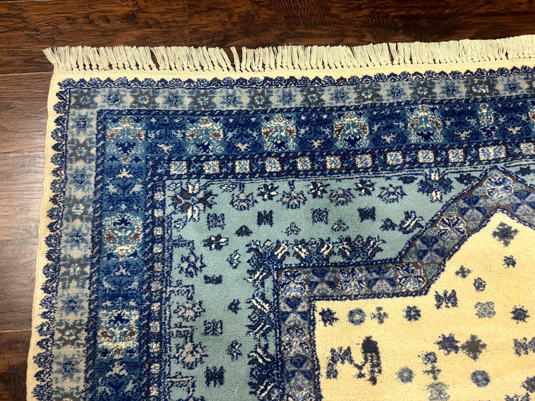 Moroccan Rug 7x10, Geometric Medallion, Blue and Ivory by Jewel Rugs