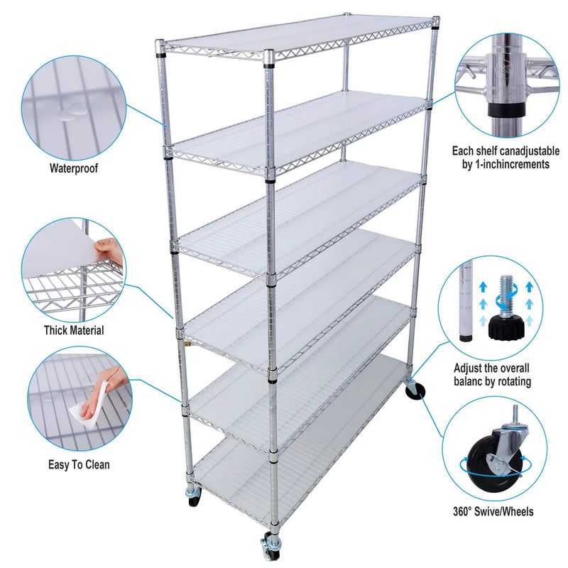 6 Tier 6000Lbs Capacity Nsf Metal Shelf Wire Shelving Unit, Heavy Duty Adjustable Storage Rack With Wheels & Shelf Liners For Commercial Grade Utility Steel Storage Rack by HouseOfZazla
