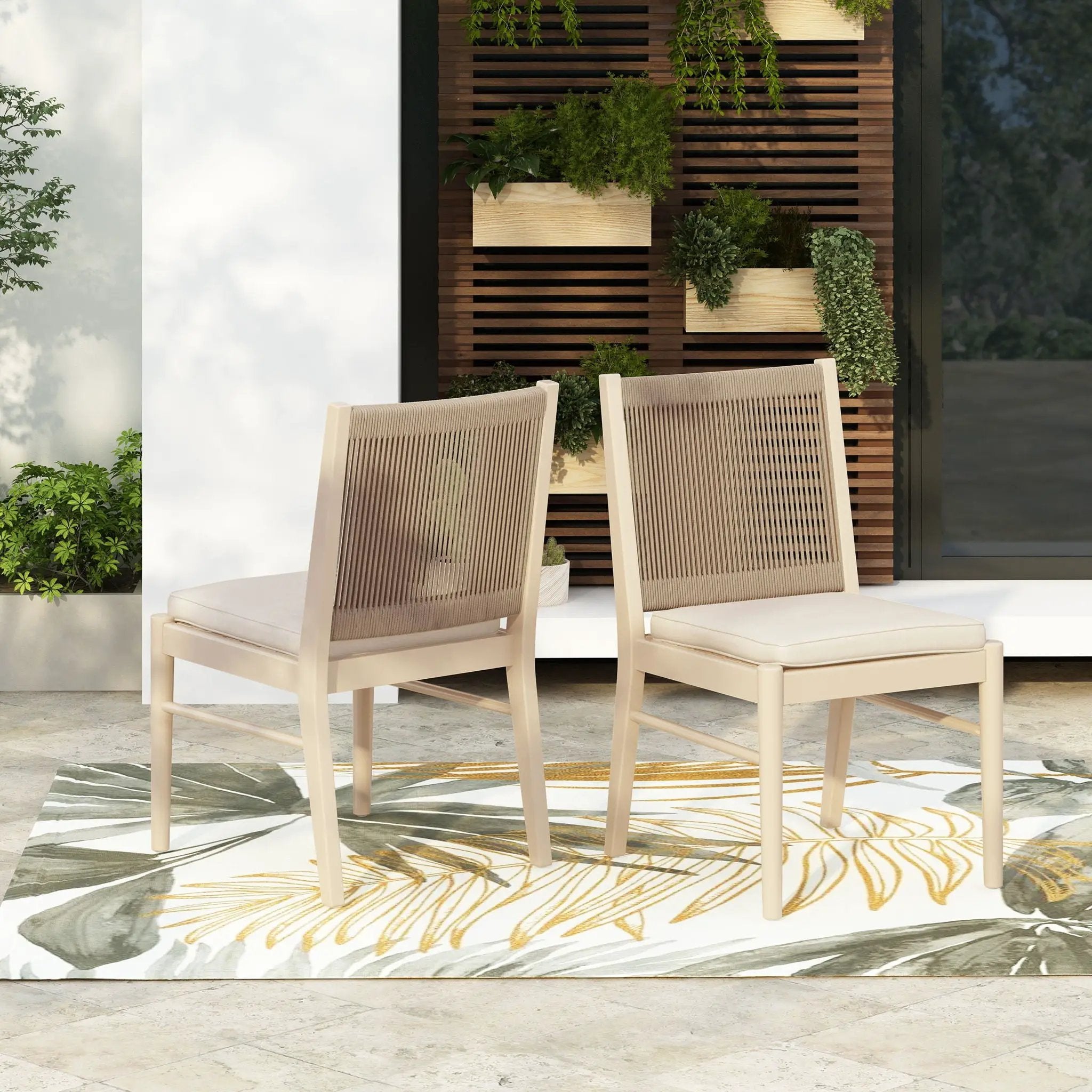 Cordoba - Dining Chair (Set of 2) With Acacia Wood Frame And Water Repellent Fabric - Beige / Yellow by HouseOfZazla