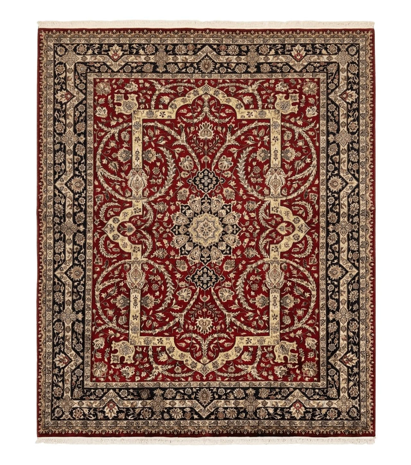 Indo Persian Rug 8x10, Red Vintage Wool Traditional Carpet, Floral, Handmade by Jewel Rugs
