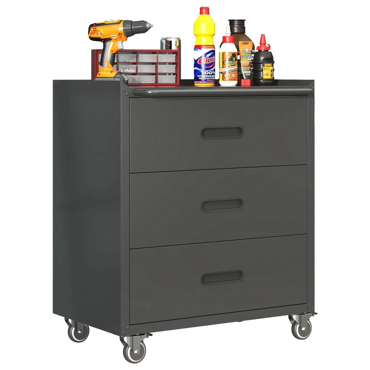 Heavy Duty Metal Storage Cabinet With Wheels 3 Drawer Tool Cabinet For Garage, Office, And Home Organizer Solutions by HouseOfZazla