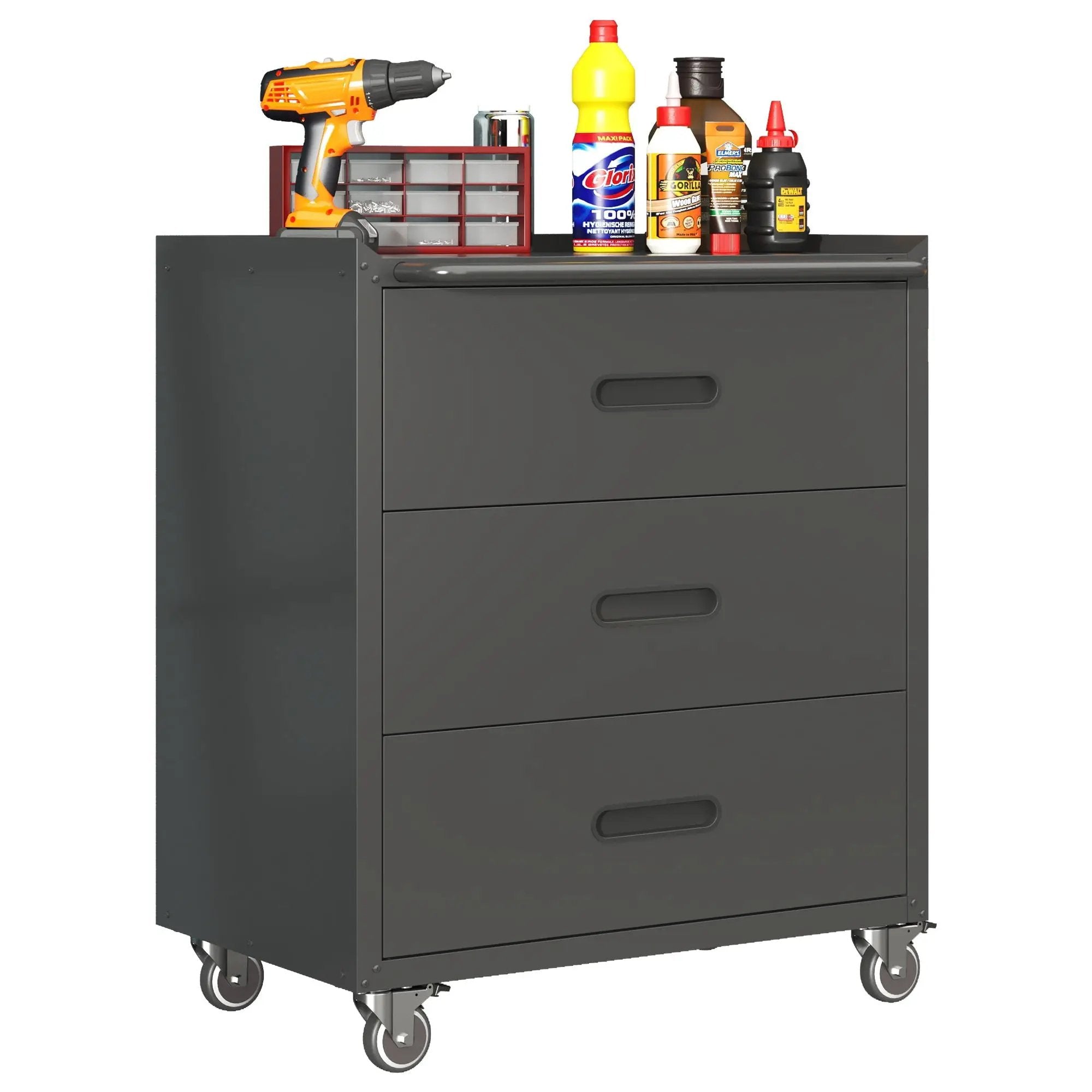 Heavy Duty Metal Storage Cabinet With Wheels 3 Drawer Tool Cabinet For Garage, Office, And Home Organizer Solutions by HouseOfZazla