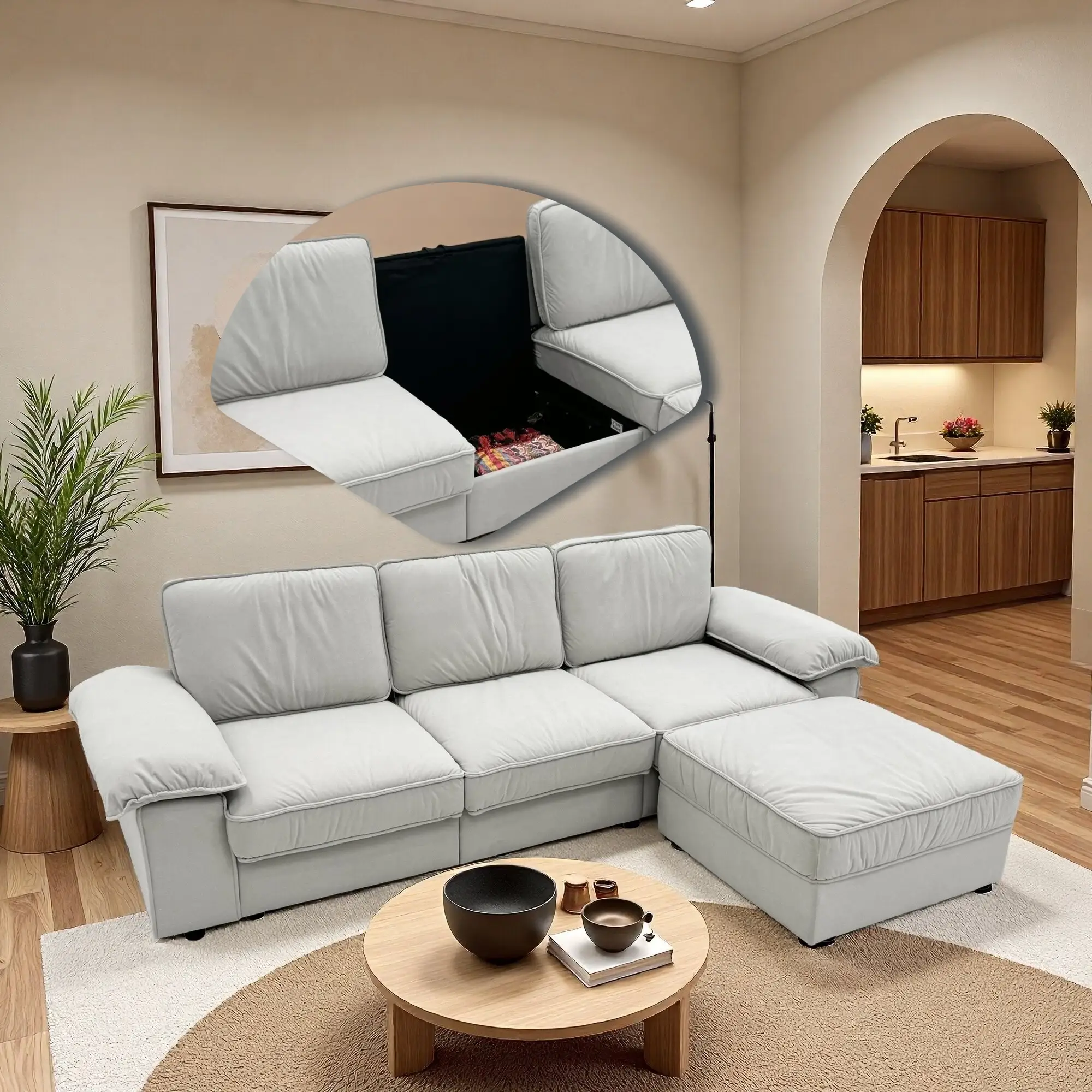 Modern L-Shaped Sectional Sofa with Ottoman - 105.5 Inch by HouseOfZazla