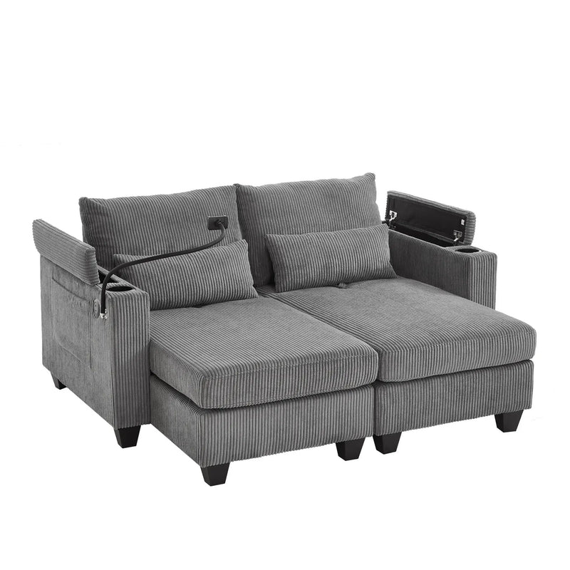 Convertible Chaise Lounge Sofa Chair With USB Ports, Cup Holders, Phone Holder And Storage by HouseOfZazla
