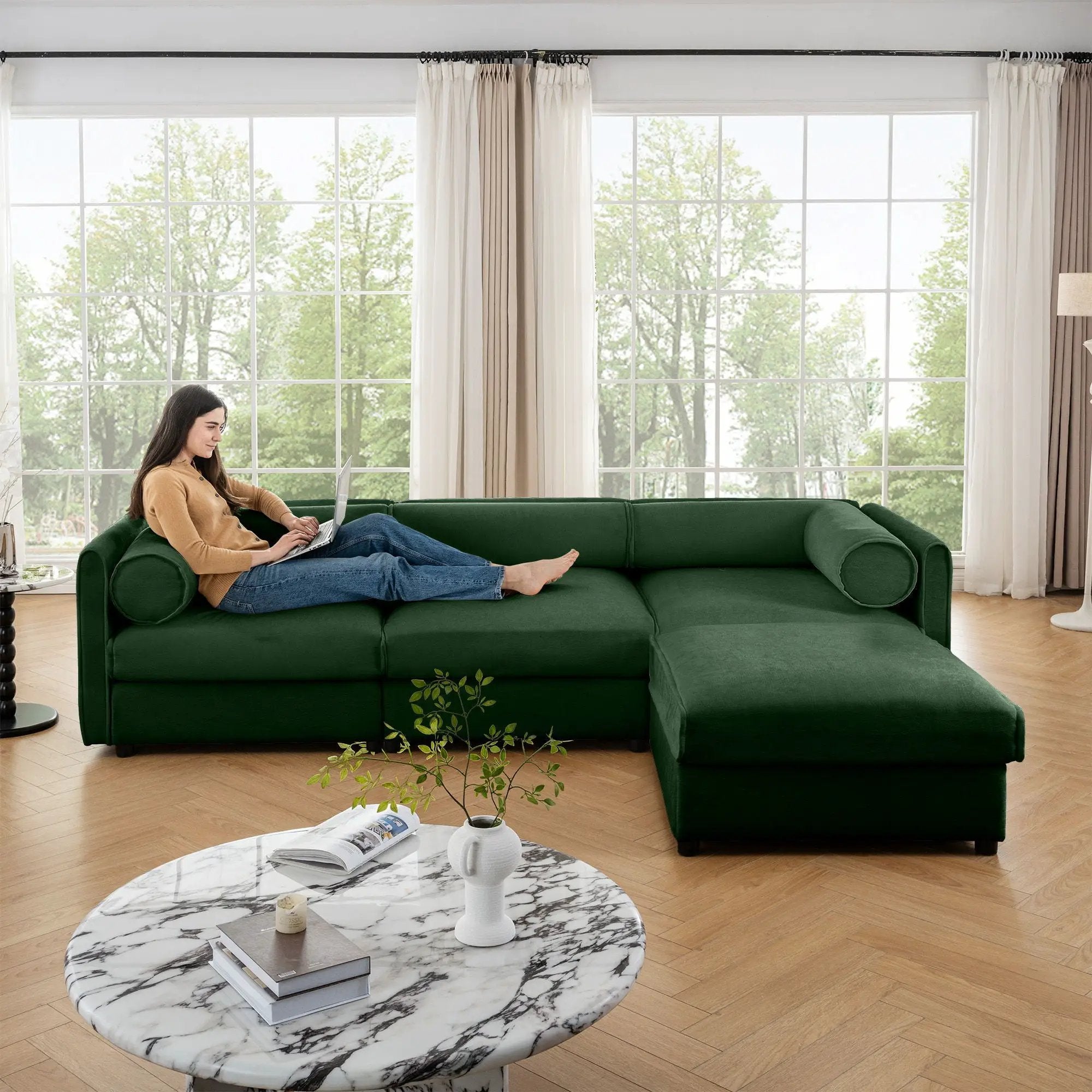 Contemporary Elegant Sofa With Storage And Ottoman by Unique Piece Furniture