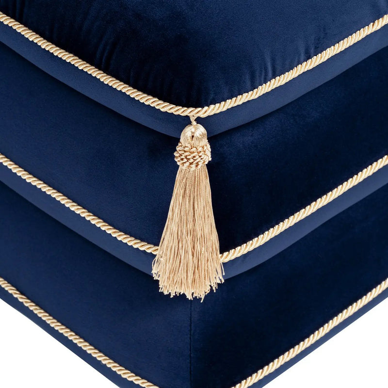 Monarch 19.5" Squared Upholstered Ottoman with Bullion Fringe by HouseOfZazla