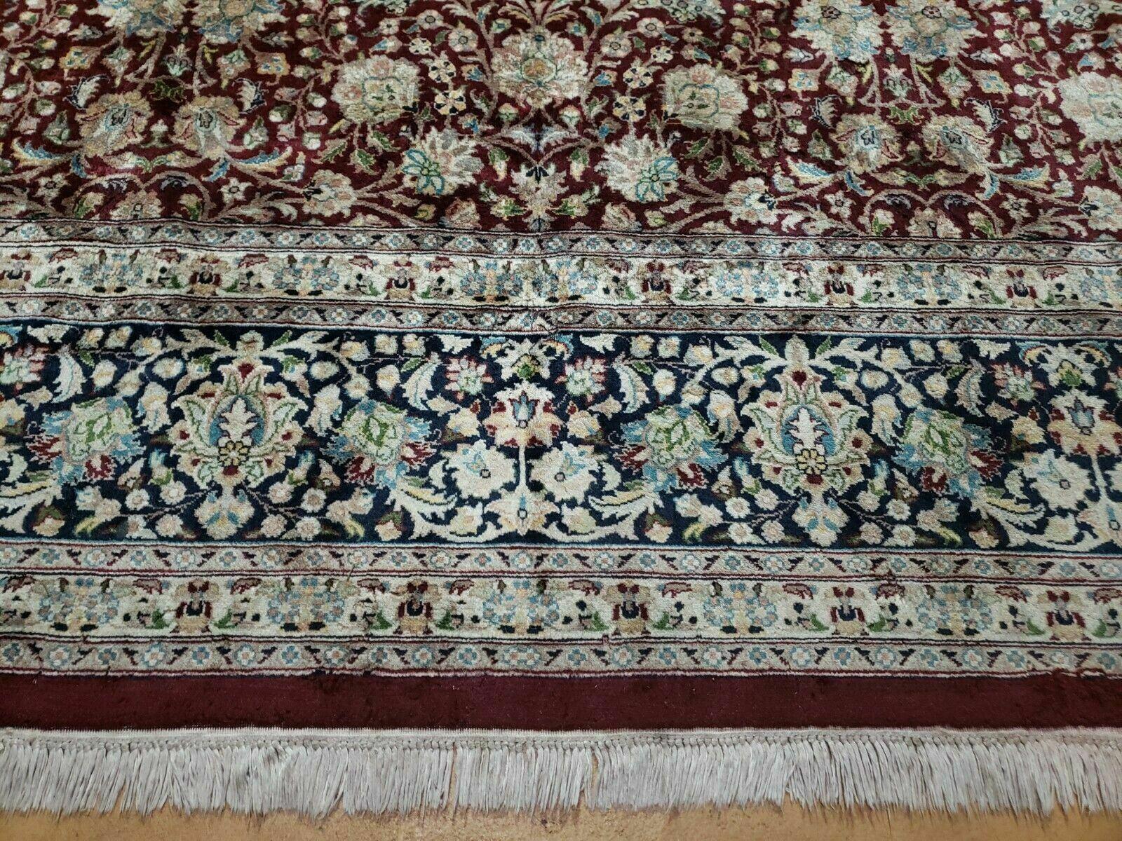 Persian Rug 9x12, Floral Allover, Very Fine, Handmade, Room Sized Oriental Carpet, Sino Persian, Maroon and Navy Blue by Jewel Rugs