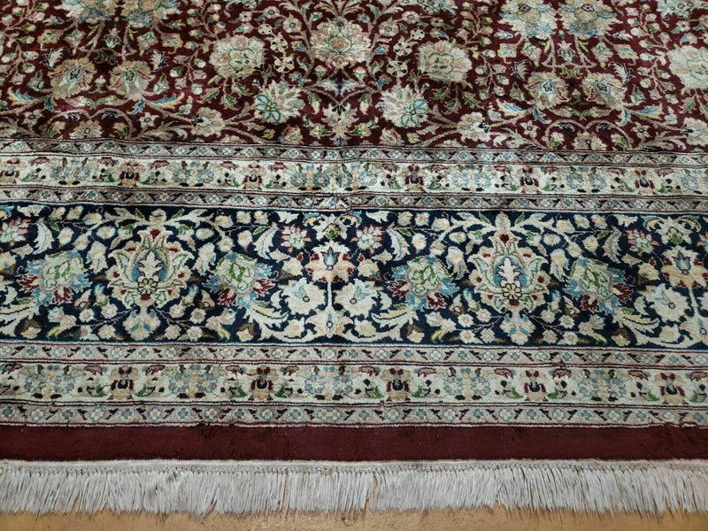 Persian Rug 9x12, Floral Allover, Very Fine, Handmade, Room Sized Oriental Carpet, Sino Persian, Maroon and Navy Blue by Jewel Rugs
