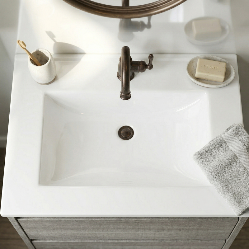 30Inch x 18.5Inch Ceramic Bathroom Vanity Sink Top with Single Hole by HouseOfZazla