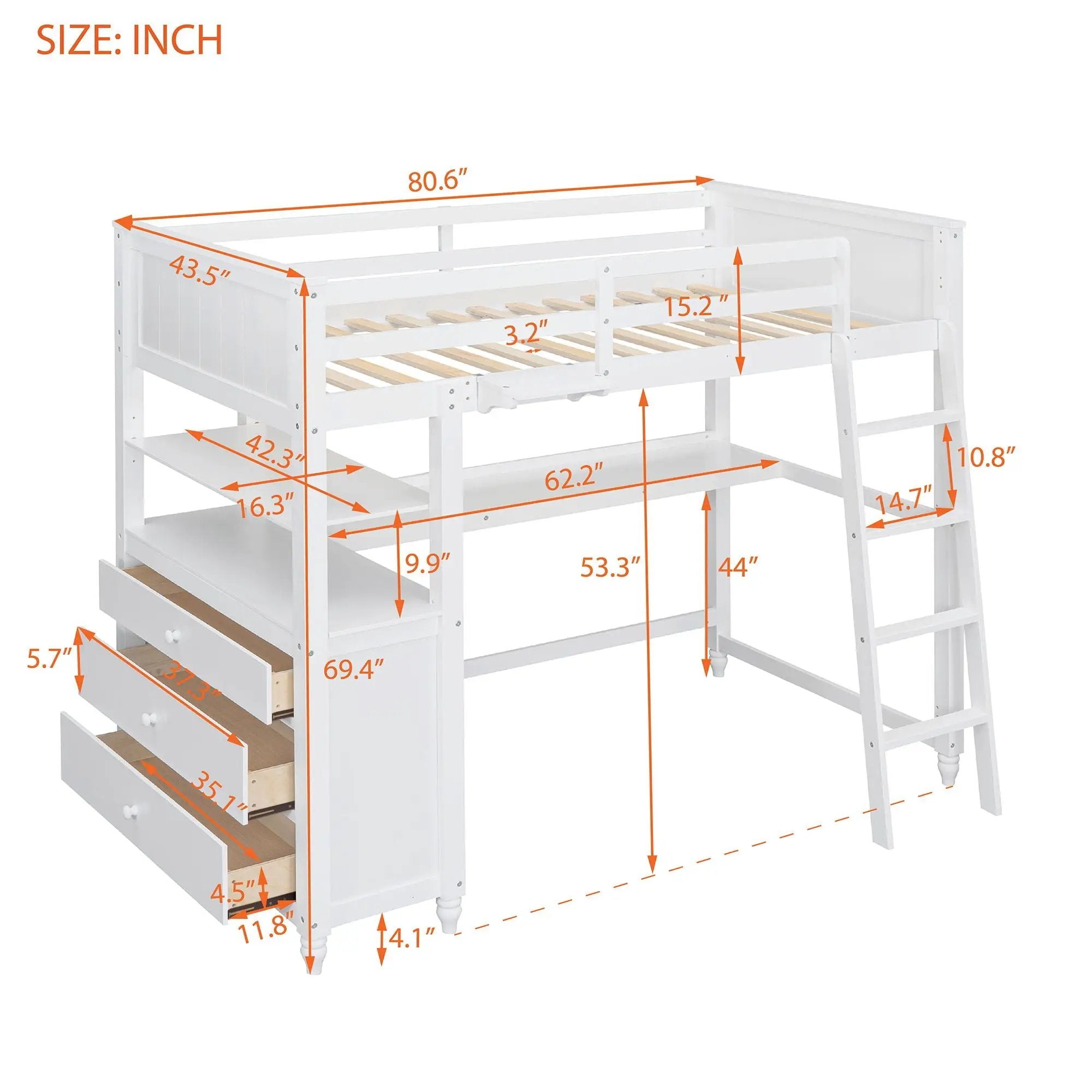 Loft Bed With Drawers With Desk And Shelves by HouseOfZazla