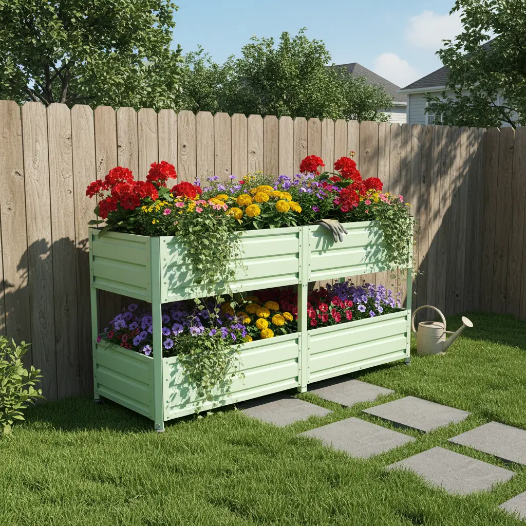 Dual Tier Elevated Metal Raised Garden Bed with Lockable Wheels by HouseOfZazla