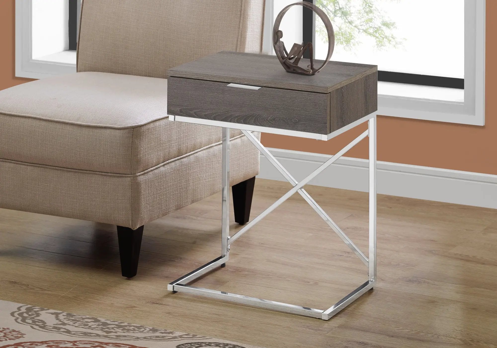 Accent Side Table, Storage Drawer, Contemporary - Taupe by Unique Piece Furniture