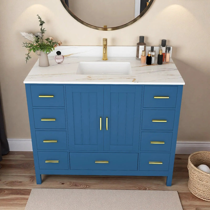 42" Modern Solid Wood Bathroom Vanity with Sink, 43" Carrara by HouseOfZazla